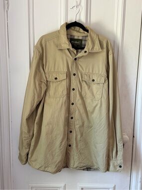 Men’s Eddie Bauer Snap Front Fully Lined Light Tan Utility Chore Coat Large Tall